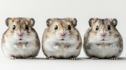Three Cute Hamsters on a Light Background with Whimsical Expressions