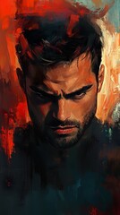 Fototapeta premium Intense Male Portrait: A Study in Shadow and Light