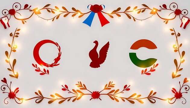 Festive Floral Frame Encircles Symbolic Bird and Letters