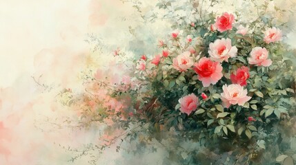 Beautiful Pink Roses with Soft Green Leaves in Artistic Style