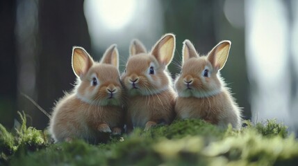 Obraz premium Adorable Young Bunnies Sitting Together in a Natural Setting
