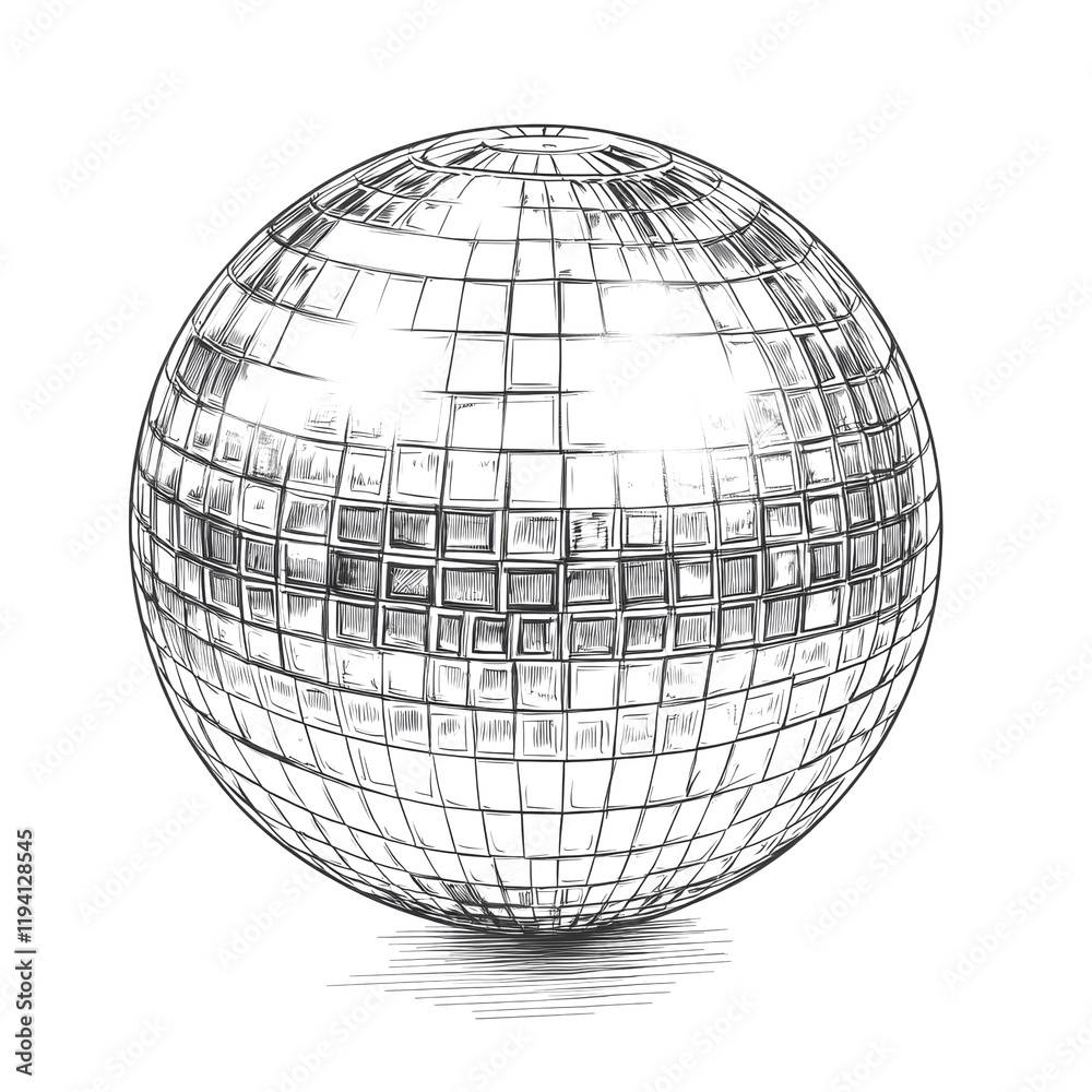 Leinwandbilder The image shows a detailed sketch of a spherical object resembling a disco ball with a grid pattern reflecting light.