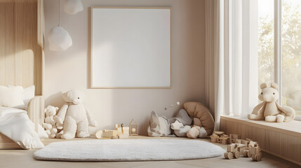 A soft and plush bedroom setup with warm decor and cushions with copy space, 3d rendering