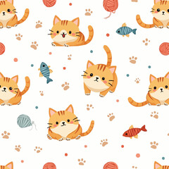 Cute Cat Pattern Seamless Background