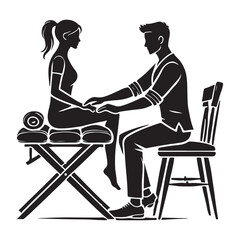 Therapist Silhouette Vector Illustration, Solid White Background.