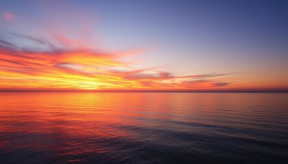Obraz premium Breathtaking ocean sunset with fiery clouds and tranquil reflections, ideal for serene and inspirational wall art