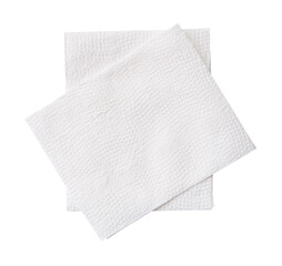 Fototapeta premium Top view of two pieces of folded white tissue paper or napkin paper in stack isolated on white background with clipping path