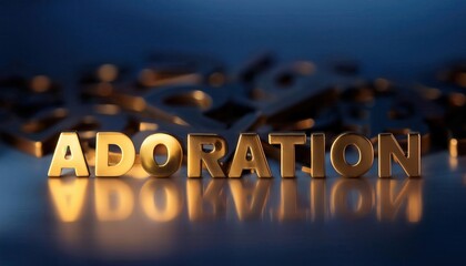Adoration in Golden Letters Against Blurred Blue Background