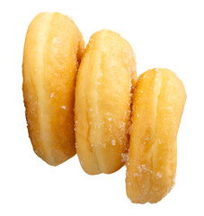 Top view of brown sugar glazed cinnamon donuts in stack isolated with clipping path in png file format