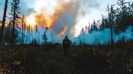 Naklejka premium Wildfire Recovery Efforts by Firefighters Forested Areas Photo Series Natural Environment Heroic Action