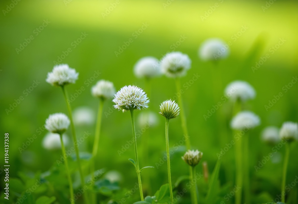 Wall mural Close up of white clover flowers on green stems