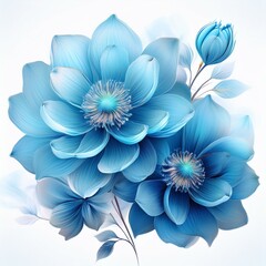 Fototapeta premium Generated image 3 surreal exotic high quality blue flowers macro isolated on white. Greeting card objects for anniversary, wedding, mothers and womens day design