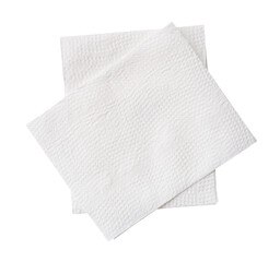 Top view of two pieces of folded white tissue paper or napkin paper in stack isolated with clipping...