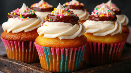 World Nutella Day Themed, Delicious cupcakes topped with frosting and colorful sprinkles