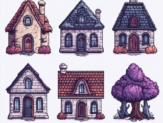Fototapeta premium Pixel Art House Collection - Cozy Cottages