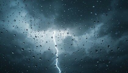 Rainy Window, Thunderstorm Lightning Strike, Dramatic Sky View