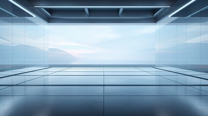Obraz premium Abstract futuristic glass interior architecture with empty concrete floor.