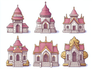 Pixel Art Building Collection - Asian Temples