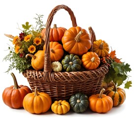 Autumn Harvest Pumpkin Basket with Flowers and Gourds