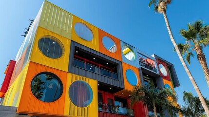 Obraz premium A colorful and innovative facade showcasing modern design principles.