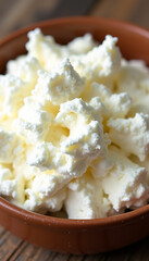 Fresh Cottage Cheese in Rustic Bowl