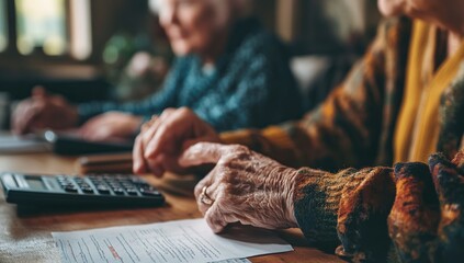 Senior Citizens Carefully Reviewing Documents with Calculator, Planning Retirement Wisely and Securely.