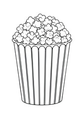 coloring page, simple black lineart illustration of a pop corn on white background. coloring page ready for print