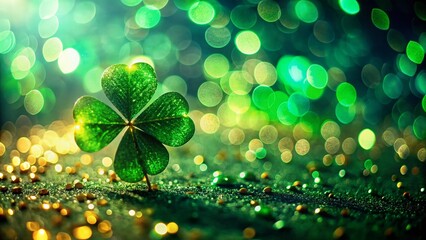 Abstract Macro St. Patrick's Day Background: Green Clover Leaf Bokeh Lights
