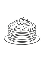 coloring page, simple black lineart illustration of a pancakes on white background. coloring page ready for print
