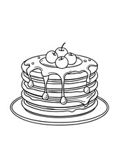 coloring page, simple black lineart illustration of a pancakes on white background. coloring page ready for print