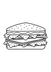 coloring page, simple black lineart illustration of a sandwich on white background. coloring page ready for print