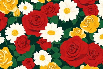 Beautiful Floral Pattern with Roses and Daisies