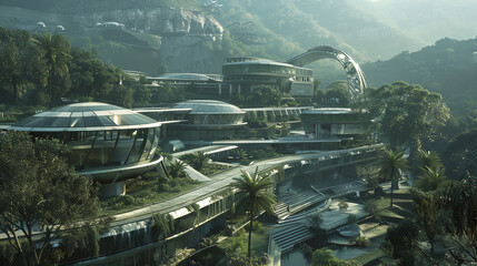 Transform the concept of futuristic horror with an aerial viewpoint, playing with unexpected camera perspectives to create thrilling visuals Digital Rendering Techniques