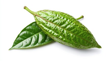 green cocoa leaf isolated on white