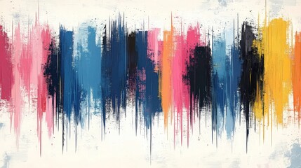 Abstract Colorful Art Piece with Bold Brush Strokes and Vibrant Hues in Blue, Pink, Black, Yellow, and Cream Background Creating a Dynamic Visual Experience