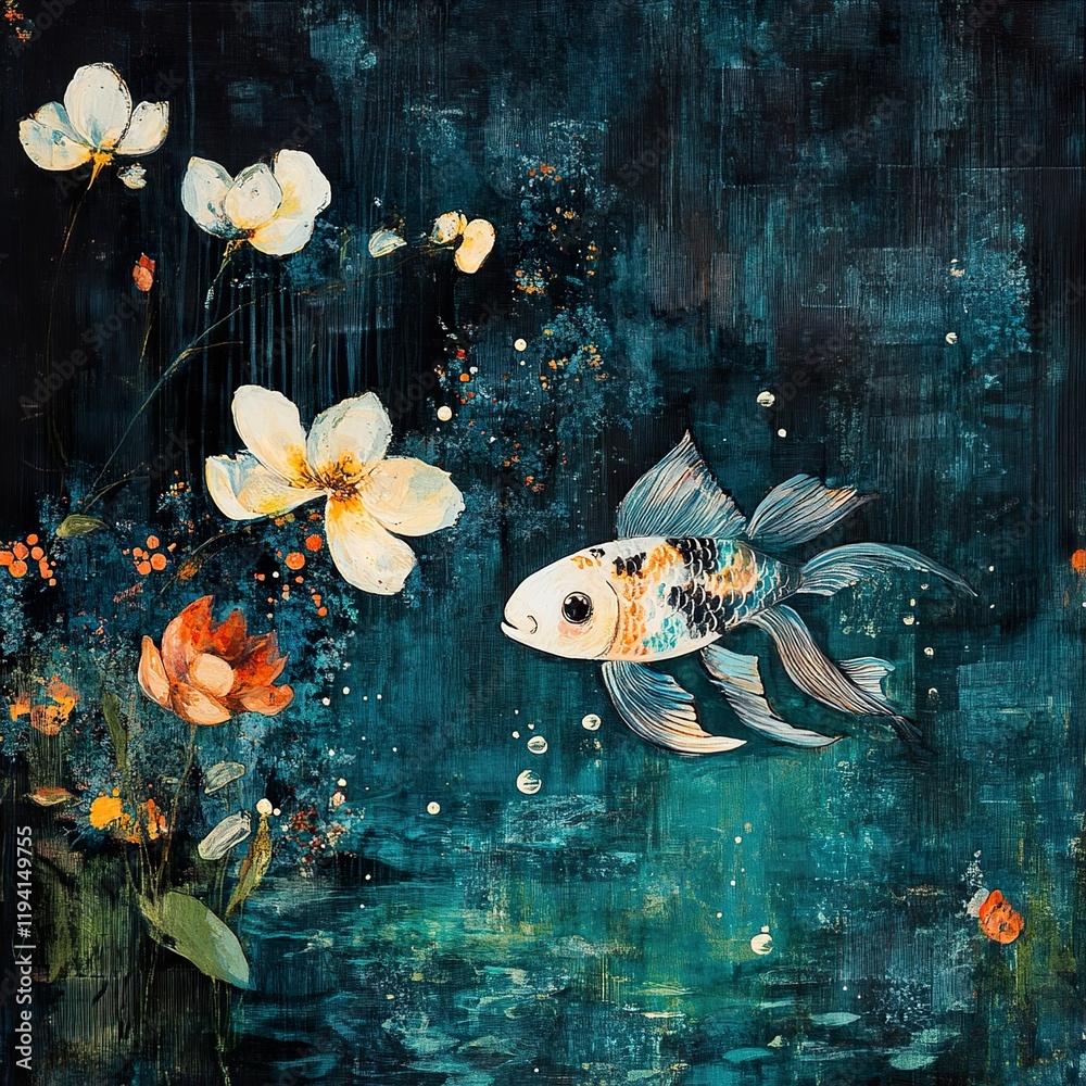 Canvas Prints Koi Fish and Flowers: An Underwater Dream