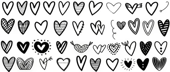 Cute Hand Drawn Hearts Love Valentine s Romance Pattern Design Doodle Illustration Graphic Black