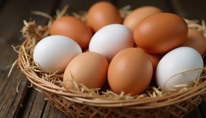 Fresh Farm Eggs in Rustic Basket