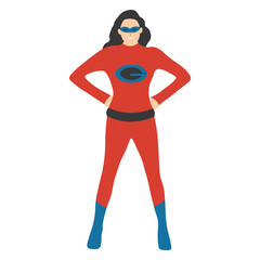 Female Superhero Illustration on White Background. Flat Vector Character
