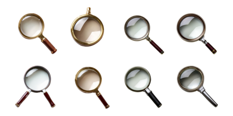 Various Magnifying Glass Designs for Creative Use, PNG collection, set bundle, isolate on transparent or white background