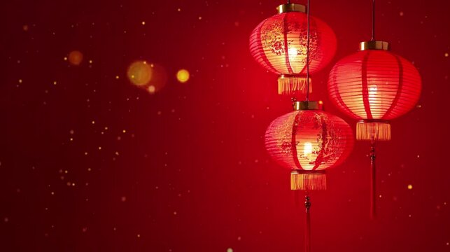 Chinese Lunar New Year lantern in red background copy space photo for greeting card, campaign, advertisement.
