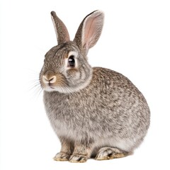 Obraz premium Adorable fluffy rabbit with long ears sitting on white background