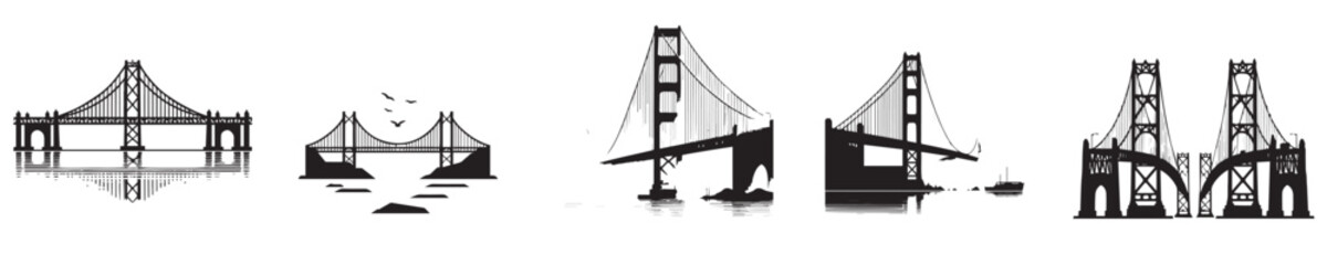 vector set of bridge silhouettes