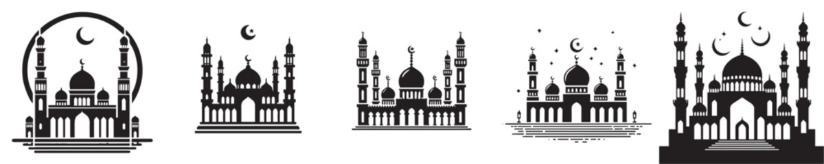 vector set of silhouette mosque icons
