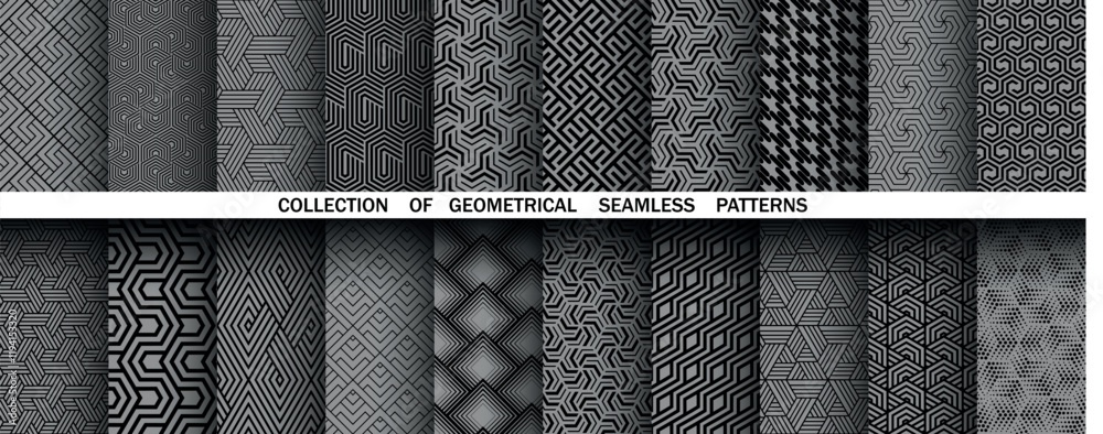 Aufkleber Geometric set of seamless black and gray patterns. Simple vector graphics