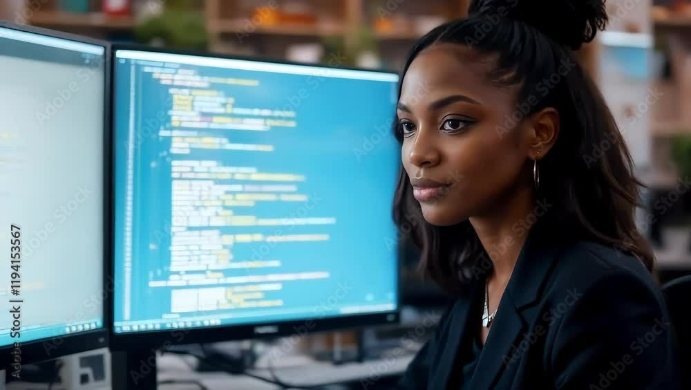 Wall mural focused software developer working on computer in modern office