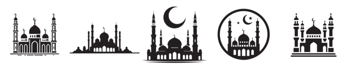 vector set of silhouette mosque icons