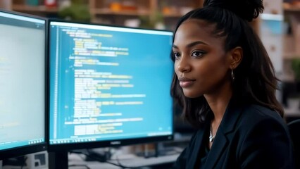 Focused Software Developer Working on Computer in Modern Office - Powered by Adobe