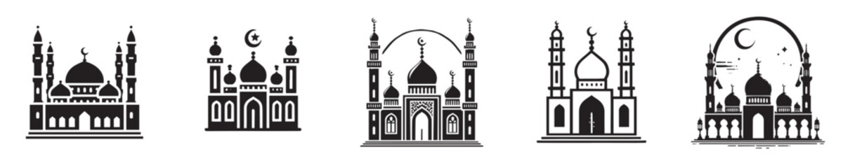 vector set of silhouette mosque icons