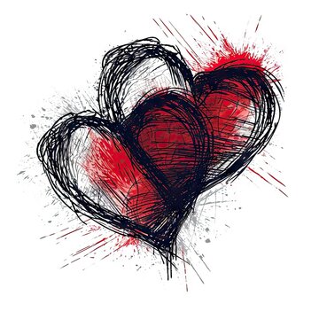 Pencil hand drawn scibble heart white background